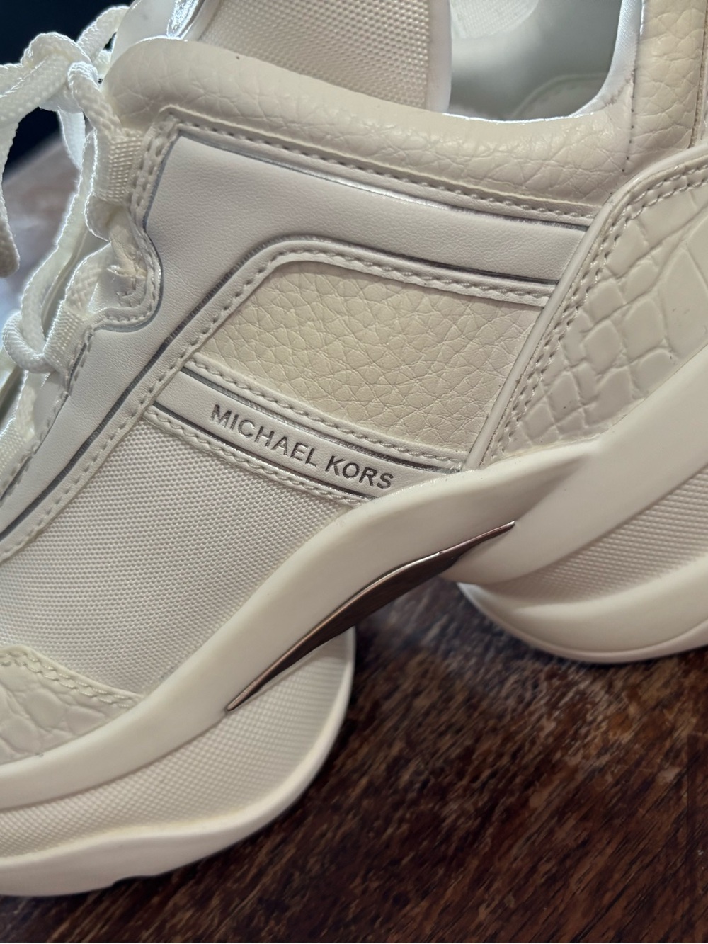 Michael Kors Cream Leather & Mesh Platform Sneakers - Picture 7 of 9